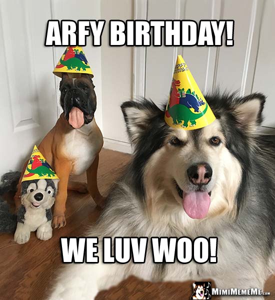 Dog Birthday Meme: Arfy Birthday! We Luv Woo!