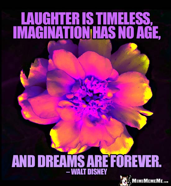 Walt Disney Quote: Laughter is timeless, imagination has no age, and dreams are forever.