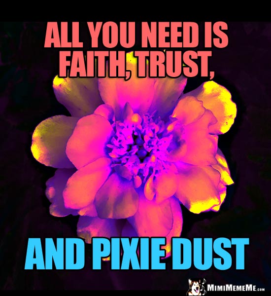 Psychedelic Flower Saying: All you need is faith, trust, and pixie dust
