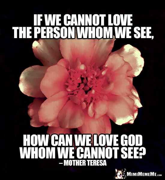 Mother Teresa Quote: If we cannot love the person whom we see, how can we love God whom we cannot see?